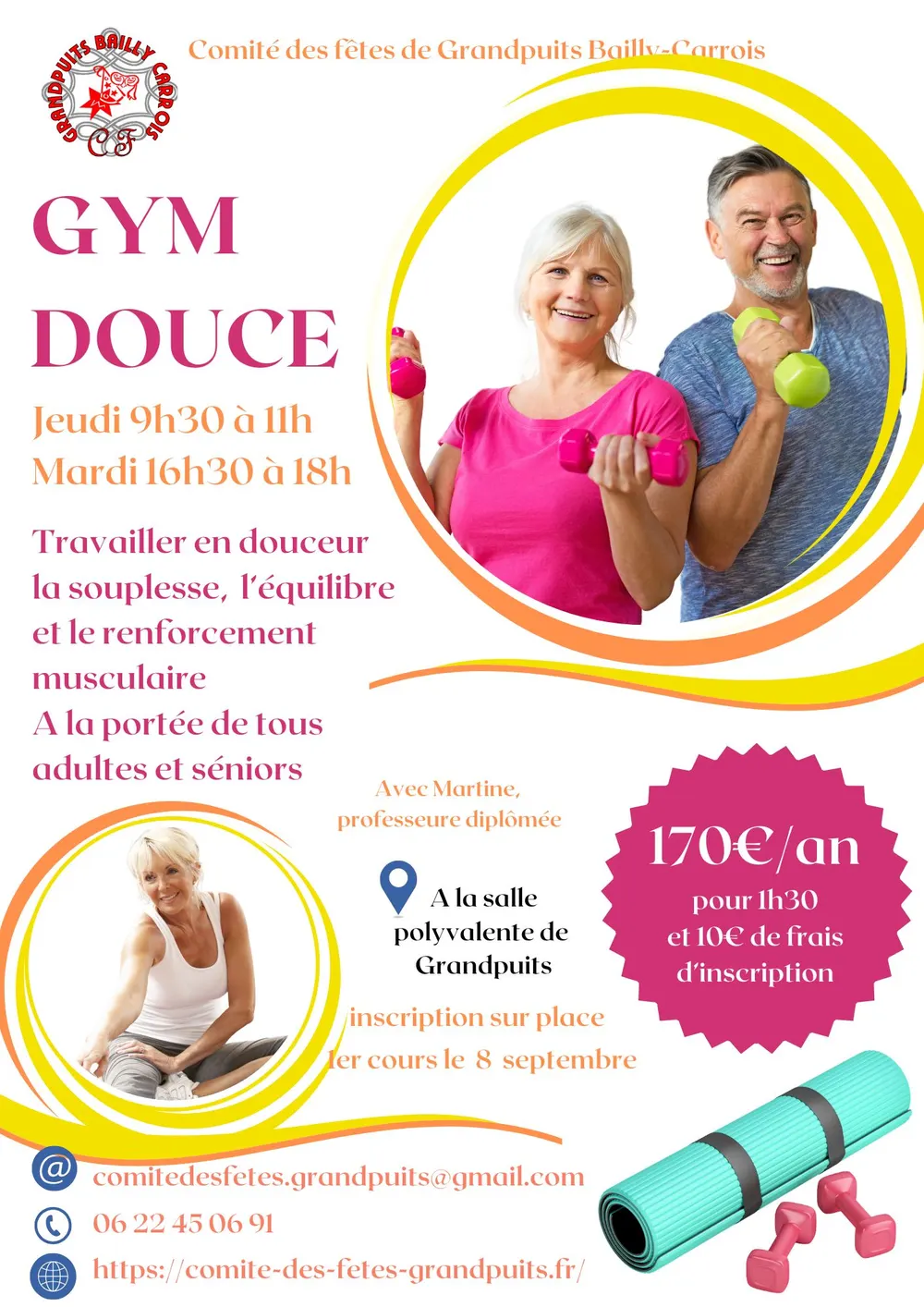 Affiche du cours de gym douce à Grandpuits avec Martine