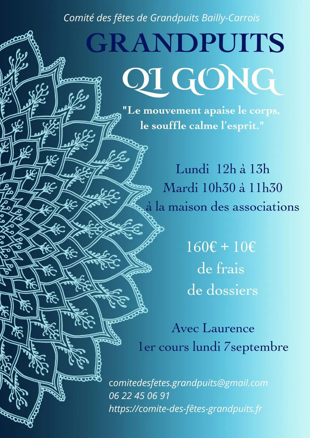 Affiche du cours de Qi Gong à Grandpuits avec Laurence