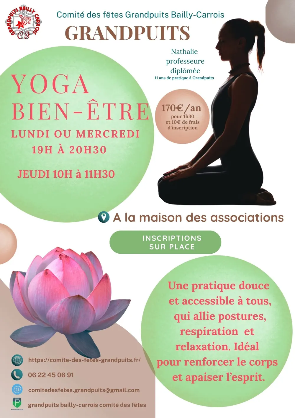 Affiche du cours de yoga bien-être à Grandpuits avec Nathalie