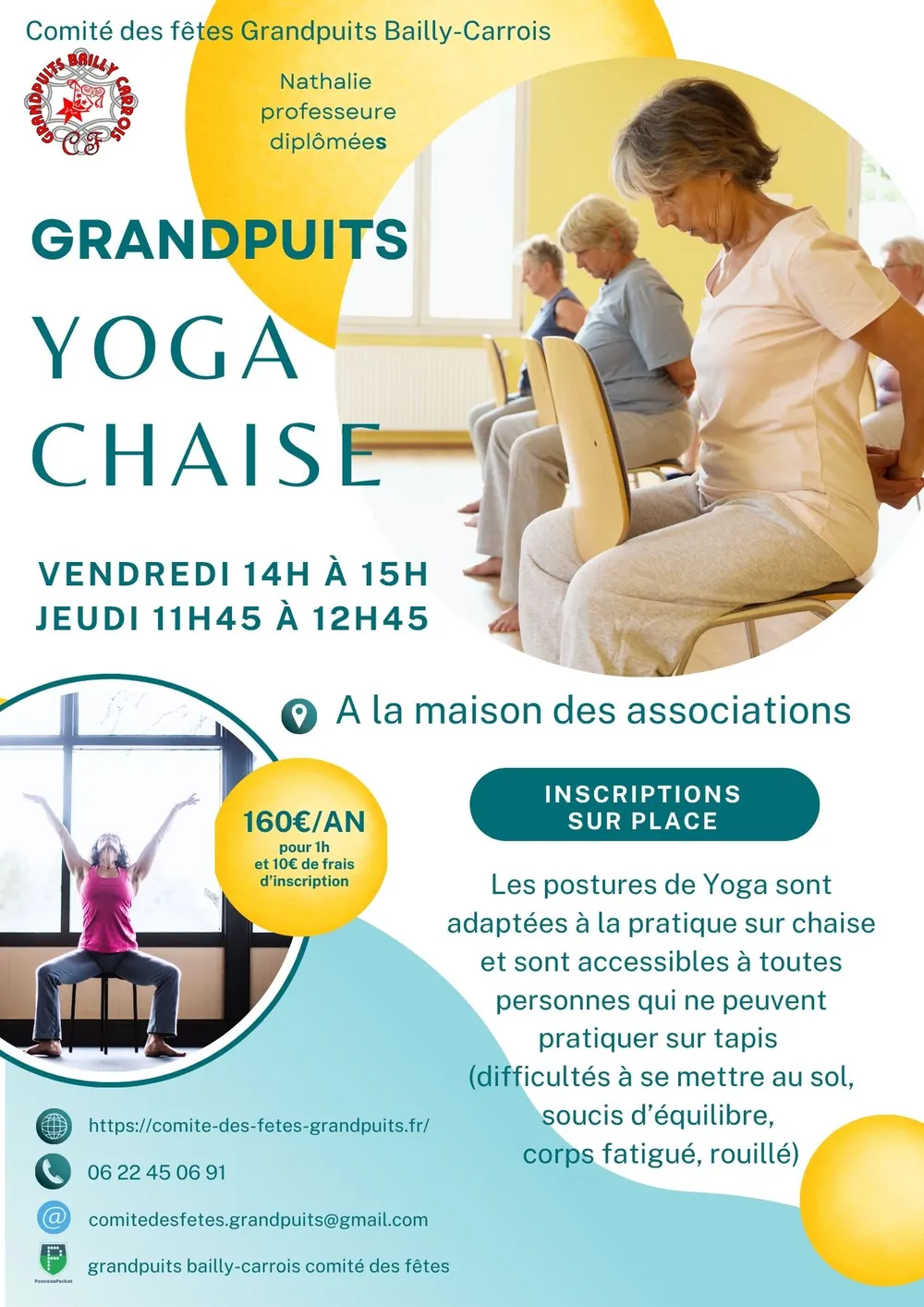 Affiche du cours de yoga sur chaise à Grandpuits avec Nathalie